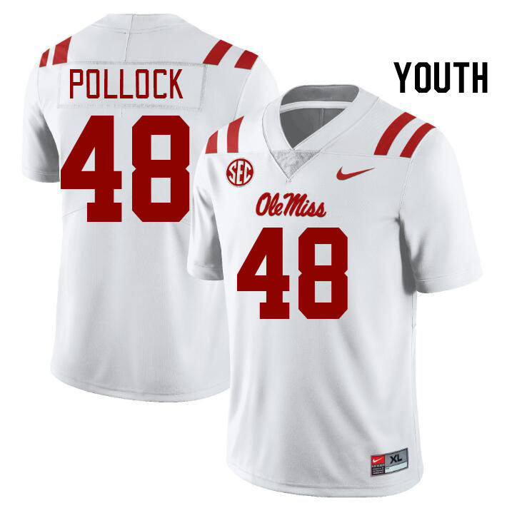 Youth #48 Charlie Pollock Ole Miss Rebels College Football Jerseys Stitched Sale-White - Click Image to Close